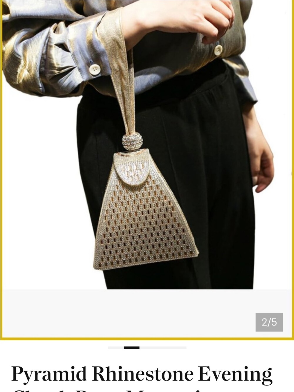 Gold Evening Wristlet Bag with Crystal Accent - Picture 6 of 6